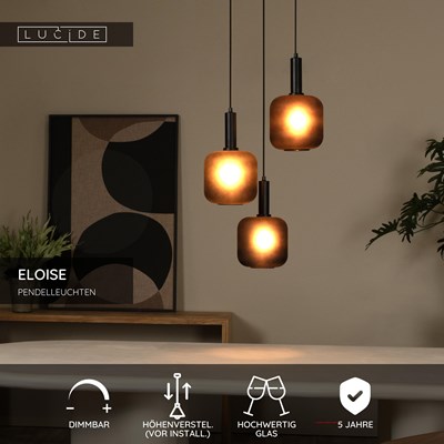 Lucide ELOISE - Pendelleuchten - Ø 40 cm - 3xE27 - Schwarz